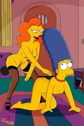 all_fours breasts claudia-r color day female female_only human indoors marge_simpson mindy_simmons multiple_females multiple_girls nipples nude tagme the_simpsons vulva yuri