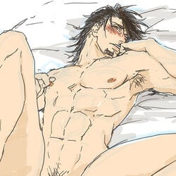 1boy kotetsu_t._kaburagi male male_only nipple_tweak on_bed tagme tiger_and_bunny wild_tiger