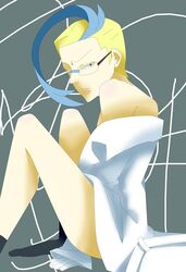 artist_request blonde_hair color colress_(pokemon) game_freak glasses lab_coat lab_coat_only looking_at_viewer male male_only pokemon pokemon_bw2 side_eye side_view sitting solo unknown_artist