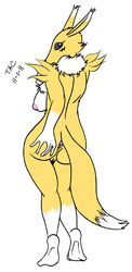 anthro ass ass_grab back_view barefoot blue_eyes breasts color digimon female female_only fur furry furry_ass furry_breasts furry_ears furry_tail looking_back pointy_ears renamon sailor_anna solo standing tagme tail