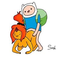 adventure_time artist_name backpack bag blonde_hair female finn_the_human flame_princess human male pale_skin sock_(artist) tagme