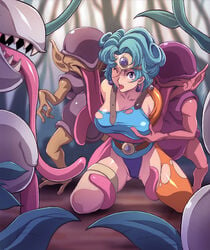 1girls carnivine_(dragon_quest) clothing dragon_quest dragon_quest_iv female heroine heroine_(dq4) ichijiku large_breasts lickspittle_(dragon_quest) long_tongue monster plant size_difference small_dom_big_sub smaller_male tagme torn_clothes