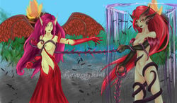 2girls blackthorn_morgana breasts league_of_legends loopyluri medieval_series morgana multiple_girls naked topless zyra