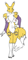 anthro barefoot blue_eyes breasts color digimon female female_only front_view fur furry hand_on_hip looking_at_viewer nipples renamon sailor_anna solo standing tagme tail vulva