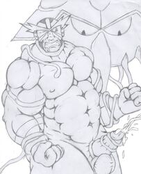 crasher_wake cum human interspecies male male_only monochrome muscles nipples nude penis pokemon pokephilia tagme tentacle tentacruel