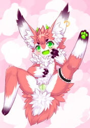 animal_ears anus black_fur blush chest_tuft claws ear_fluff ear_piercing eyelashes fangs female fluffy fur garter green_eyes lagomorph langlong lifting_leg mammal nipples nude open_mouth pawpads paws piercing pink_fur pussy rabbit rabbit_ears simple_background solo spread_legs spreading tuft unknown_character white_fur wolflong