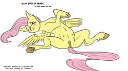 anatomically_correct_pussy blue_eyes blush cartoonlion english_text eyelashes feral fluttershy_(mlp) friendship_is_magic furry hooves icehawk my_little_pony pink_hair pussy wings yellow_fur