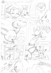 comic human kasumi_(pokemon) monochrome nintendo pichu pikachu pokemon pokemon_(species) pokephilia shadowlink350