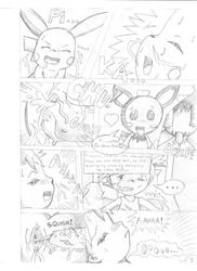 comic human kasumi_(pokemon) monochrome nintendo pichu pikachu pokemon pokemon_(species) pokephilia shadowlink350