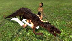 1boy 2girls 3d 3d_(artwork) alyx_vance bisexual breasts crossover dinosaur elexis_sinclaire female female/female garry's_mod half-life_(series) half-life_2 hamtaro2k male multiple_girls nipples sin_(game) straight velociraptor