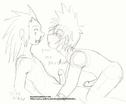 axel_(kingdom_hearts) gay kingdom_hearts male_only monochrome penis rough_sketch roxas square_enix tagme