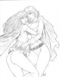 2girls cape dc licking_lips luiz_carlos multiple_girls power_girl selfcest supergirl tagme yuri