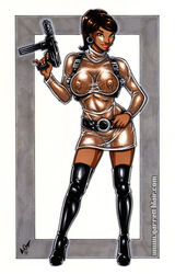 1girls 2012 archer_(series) areola areolae artist_name belly big_breasts black_boots boots breasts brown_hair brown_skin busty clothes color colored curvy dark-skinned_female dark_skin earrings female female_only garrett_blair green_eyes gun high_heel_boots high_heels hoop_earrings human lana_kane large_breasts lipstick long_hair makeup navel nipples ponytail pussy red_lipstick secret_agent see-through shaved_pussy short_hair shoulder_holster skirt smile smiling solo spy stomach tagme tec-9 thigh_boots thighhighs uncensored vagina voluptuous waist_belt watermark weapon