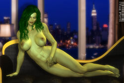 1girls 3d 3d_(artwork) abs avengers big_breasts breasts female female_only green_hair green_skin hulk_(series) marvel marvel_comics nipples nude on_side pubic_hair she-hulk solo the_pitt toned toned_female