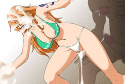 bukkake cum cum_drip cum_in_pussy facial female male nami one_piece panties post-timeskip tsuki_no_sakana white_panties