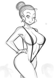 1girls chichi dragon_ball dragon_ball_super female female_only monochrome samson_00 sling_bikini solo