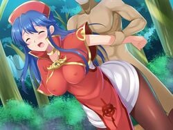 absurdres arm_grab arms_held_back bent_over blue_eyes blue_hair blush breasts cfnm choker closed_eyes clothed_sex dress endured_face erect_nipples female fire_emblem fire_emblem:_the_binding_blade french_hood from_behind_position hat implied_sex impossible_clothes lilina_(fire_emblem) moaning nipple_bulge open_mouth pantyhose pokies prison_guard_position rape restrained screaming skirt standing_sex tears