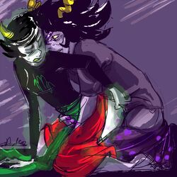 1boy 1girls 2012 ambiguous_penetration ass black_hair blood closed_eyes clothing color female gamzee_makara green_lipstick grey_skin homestuck horns kanaya_maryam male ms_paint_adventures open_eyes rape rough_sketch scratch short_hair troll yellow_eyes