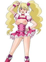 artist_request blush clothing cure_peach dress fresh_precure! fresh_pretty_cure! highres jpeg_artifacts magical_girl medium_breasts momozono_love nipples no_panties precure pretty_cure pussy smile uncensored wink