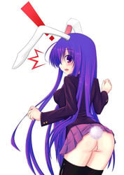 ass blush bunny_ear bunny_tail censored fur highres inu3 long_hair no_panties purple_eyes purple_hair pussy reisen_udongein_inaba tail thighhighs touhou upskirt