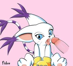 1boy1girl 1girls barefoot digimon disembodied_penis feet fellatio female female_focus furry gatomon gloves male oral paws penis soles tailmon