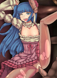 07th_expansion aqua_hair blue_eyes censored cum dress erika_furudo female frills highres lolita_fashion male missionary_position nipples open_mouth pantyhose penis sex straight tears torn_pantyhose umineko_no_naku_koro_ni vaginal_penetration