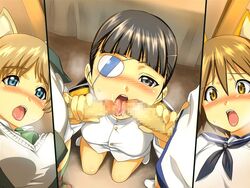 blush censored clothing eye_patch female futa_on_female futa_with_female futanari intersex koube_an strike strike_witches threesome witches