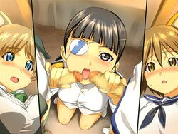 blush censored clothing eye_patch female futa_on_female futa_with_female futanari intersex koube_an strike strike_witches threesome witches