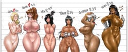 6girls abs ass big_ass bracelet bracelets breasts carmessi color comparison dark-skinned_female dark_skin earrings female female_only gala gala_(carmessi) gigantic_breasts group gypsie hoop_earrings huge_ass huge_breasts human indian jewelry large_breasts lineup mina multiple_females muscle muscular muscular_female nude p presenting pubic_hair rena thick_thighs trish wide_hips