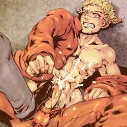 2boys blonde_hair cum ejaculation feet footjob forced gay human male male_only malesub multiple_boys muscles muscular open_clothes open_shirt penis prisoner shirt shoejob shoes uncensored undressing yaoi