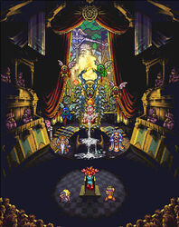 4girls ayla bad_end chrono_(series) chrono_trigger crono cuckold cum female greendream lucca lucca_ashtear marle monster netorare photoshop pixel_art queen_zeal sprite sprite_art sprite_edit