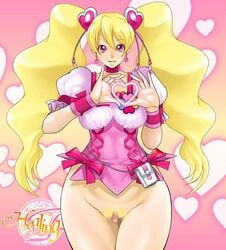 blonde_hair censored clitoris clothing cure_peach fresh_precure! fresh_pretty_cure! heart magical_girl medium_breasts momozono_love oreteki pink_eyes precure pretty_cure pubic_hair pussy