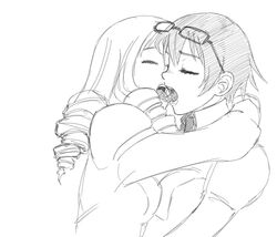 female french_kiss glasses hakamichi_shizune katawa_shoujo kissing mikado_shiina monochrome multiple_girls mutual_yuri puffy_sleeves saliva short_hair tongue yuri