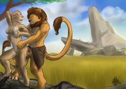 anthro balls breasts disney feline female fur furry gras hufnaar leeuw lion lioness loincloth male penis pride_rock rock savana shadow straight the_lion_king tree