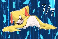 abstract_background anus back_view blush color cum female female_only feral jirachi komeko-nk nude pokemon pokemon_(species) solo vulva