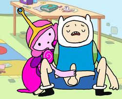 adventure_time backpack bag female finn_the_human footwear headwear human male manual pale_skin pink_hair pink_skin princess_bubblegum sock_(artist) tagme young young_princess_bubblegum