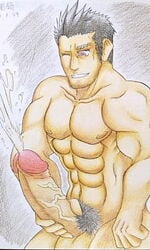 balls bara boner cum ejaculation erection free free_(soul_eater) male male_masturbation male_nipples male_only male_pubic_hair masturbation muscular_male nude nude_male solo solo_male soul_eater tagme veiny_penis