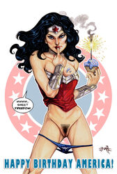 4th_of_july cupcake dc_comics finger_in_mouth holidays panties_down pubic_hair tagme tcatt unshaved_pussy wonder_woman wonder_woman_(series)