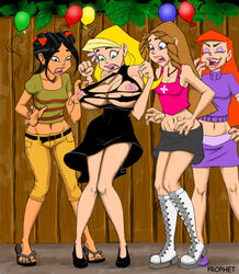 4girls alternate_breast_size alyson_malitski areola bimbo bimbofication black_dress braceface braces breast_expansion breasts busty cleavage evil_grin eyelashes eyeliner eyeshadow female female_only hourglass_figure humiliated humiliation lipstick maria_wong multiple_girls nina_harper nipples prophet sharon_spitz smile teenager voluptuous