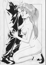 asuka_langley_sohryu blush clothed_male_nude_female clothing female human licking mary_janes monochrome neon_genesis_evangelion on_knees oral page_314 pubic_hair ryoji_kaji saigado shoes small_breasts socks tagme