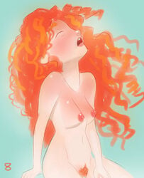 blue_background brave curly_hair disney disney_princess merida nipples pixar pubes pubic_hair red_hair redhead storefront8 straight_hair