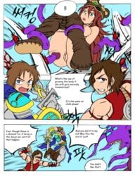 annie_hastur baron_nashor blood_moon_series blood_moon_shen breasts brown_hair clothing comic female garen_crownguard green_eyes kimmundo league_of_legends long_hair open_mouth pussy reverse_annie shen tentacle