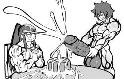 2boys abs cumshot frosting hyper_penis masturbation muscular_male original_character sketch yaoi zeignal