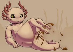 2021 amphibian anthro anus axolotl black_sclera diarrhea feces feces_on_body feces_on_butt feces_on_ground feces_on_tail freckles jubb legs_up looking_away lying male marine mole_salamander on_back pink_body pink_skin pooping_on_floor pupils raised_leg salamander scat scatplay signature simple_background solo tail_anus tan_background wavy_mouth wavy_smile white_pupils yellow_eyes