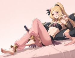 1boy 1femboy ai_generated androgynous azatech blonde_hair blonde_hair blonde_hair_male blue_eyes blush blush cock-tail erect_penis erection feet femboy femboy_focus femboy_only femboysub flat_chest girly long_hair makeup male male_focus male_only medium_penis mischievous_smile pale-skinned_femboy pale-skinned_male pale_skin pink_lipstick pink_nail_polish pink_nails pink_toenail_polish pink_toenails ponytail pose posing sissification sissy smile soles toes trap yaoi