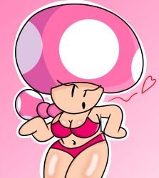 1girl 1girls 2d_(artwork) artist_request bikini blowing_kiss female female_only heart looking_at_viewer mario_(series) mob_face mushroom mushroom_cap mushroom_girl mushroom_humanoid nintendo pigtails posing red_bikini shiny_skin tagme tagme_(artist) toadette underwear