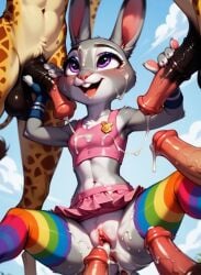 ai_generated cock cumshot gangbang judy_hopps purple_eyes stockings unknown_artist zootopia