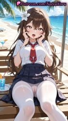 1girls ai_generated anime anime_style asian bangs beach beach_chair black_skirt blue_nails blue_sailor_collar blue_skirt blue_sky blush breasts brown_eyes brown_hair bust busty cameltoe cloud crazy_straw crossed_bangs cup day drink drinking_glass drinking_straw drooling feet_out_of_frame female female_focus female_only female_solo flower food fruit gusset hair_between_eyes hair_flower hair_ornament hands_on_own_cheeks hands_on_own_face heart heart-shaped_pupils hentai large_breasts long_hair long_nails looking_at_viewer medium_breasts nail_polish natsuyoru neckerchief necktie no_panties ocean open_mouth original original_character outdoors palm_tree panties panties_under_pantyhose pantyhose pleated_skirt pussy red_neckerchief red_necktie sailor_collar sailor_uniform saliva school_uniform serafuku shaved_vagina shirt short_sleeves sitting skirt skirt_lift sky solo solo_female symbol-shaped_pupils thighband_pantyhose thighs tongue tongue_out tree umbrella underwear upper_teeth_only vagina voluptuous voluptuous_female water white_flower white_panties white_pantyhose white_shirt