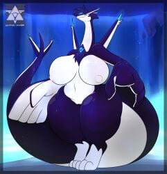 1girls anthro anthro_pred breasts chest_tuft closed_eyes closed_eyes fat_thighs female female_anthro female_pred fusion generation_2_pokemon generation_3_pokemon huge_breasts huge_tail hybrid latias legendary_pokemon long_neck lugia navel pokemon pokemon_(species) post_vore_weight_gain sentinelwinder shiny_skin smile sonear_(sentinelwinder) thick thick_female thick_tail thick_thighs waterfall weight_gain wide_hips