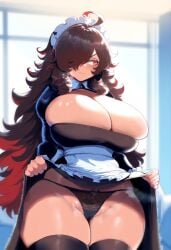 ai_generated amber_eyes ameanon big_breasts dark_hair female maid sorceress sorceress_sophia thick_ass thick_thighs two_tone_hair villainess witch